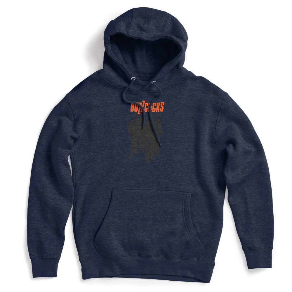 Four Silhouette Figures Standing Bright Orange Shirt